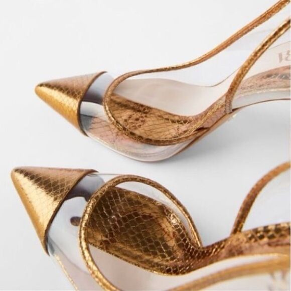 ZARA BRONZE METALLIC VINYL HEELS PUMPS - Picture 2 of 9